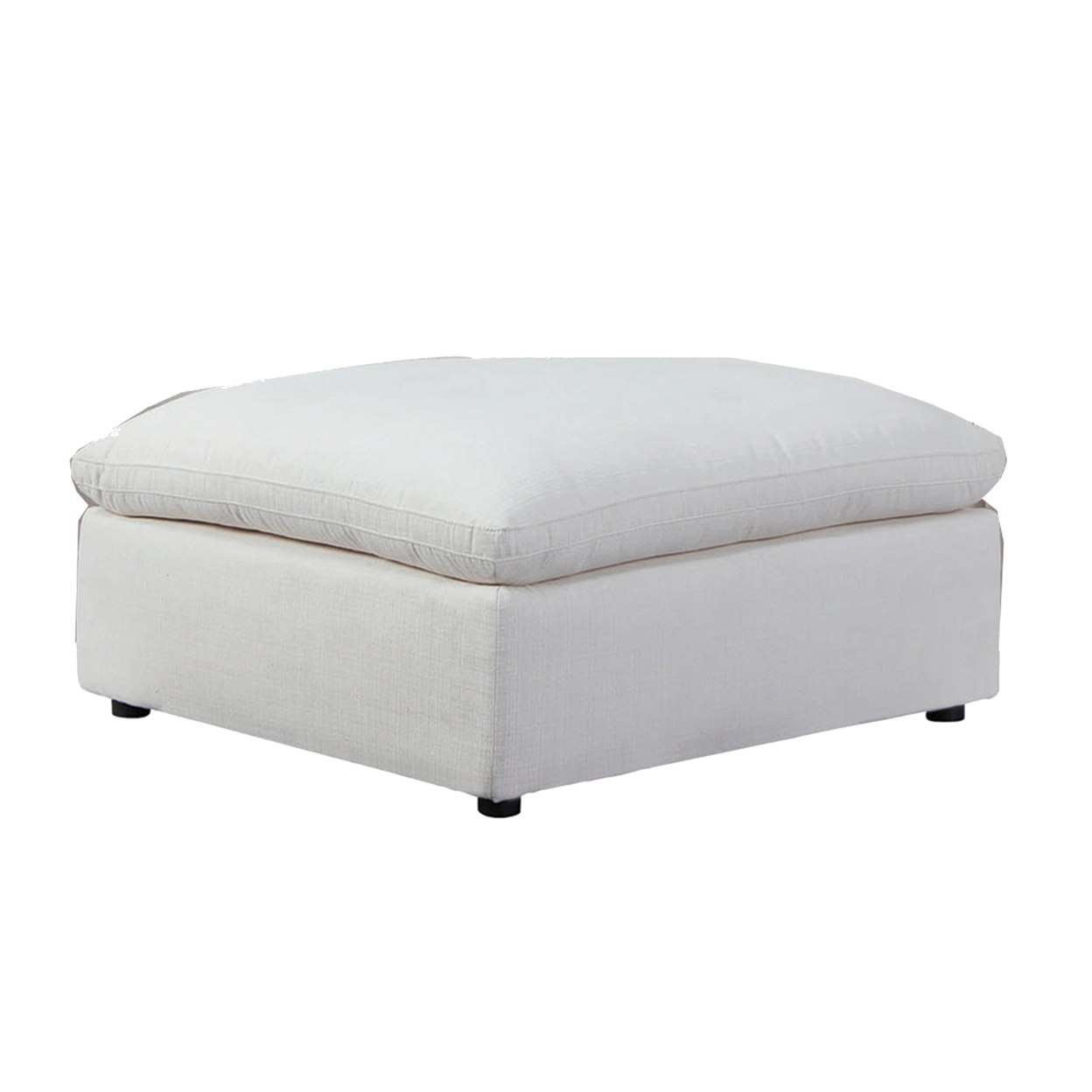 Fabric Upholstered Square Shape Ottoman With Round Legs, Off White- Saltoro Sherpi