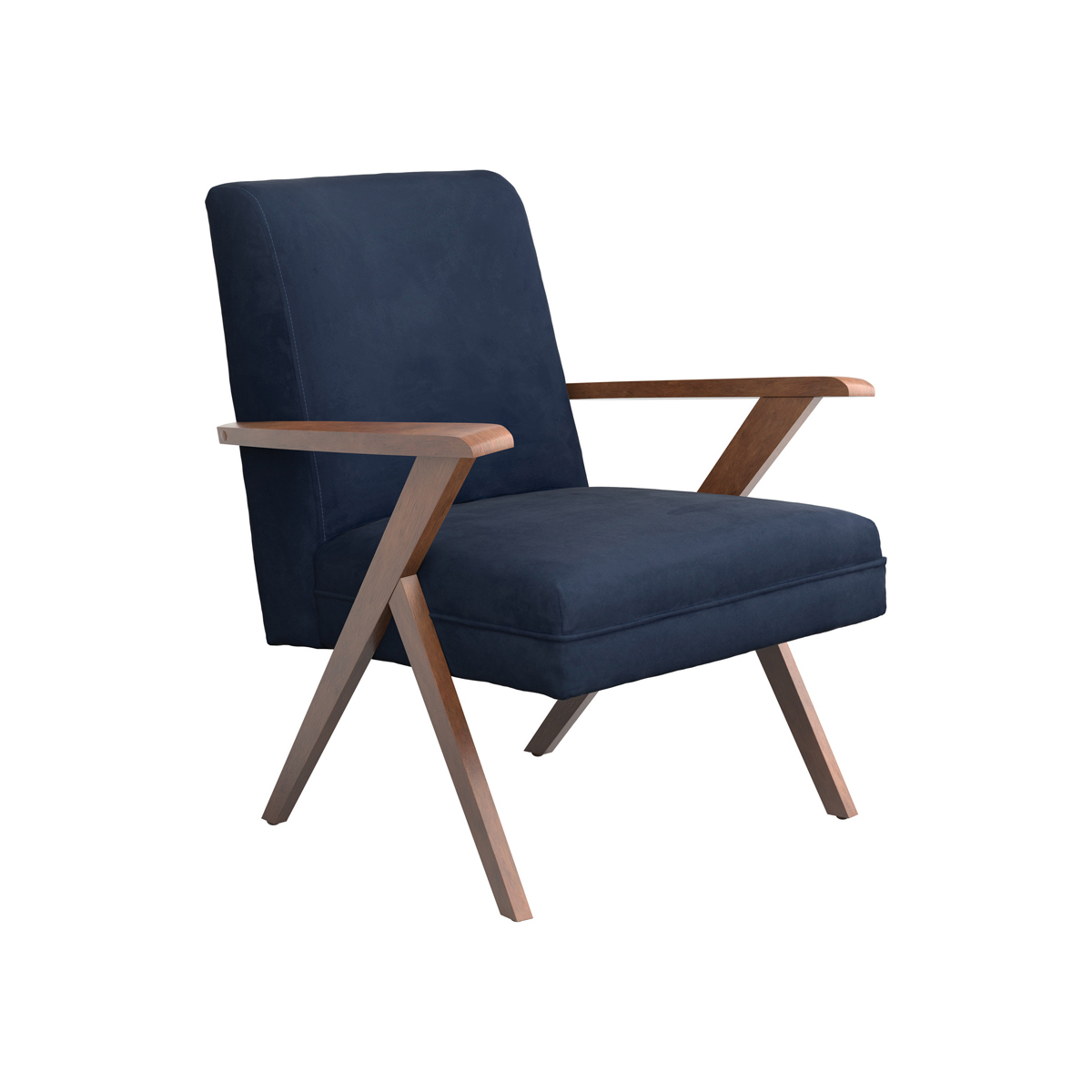 Contemporary Dual Tone Wooden Armchair With Padded Seat, Blue And Brown- Saltoro Sherpi
