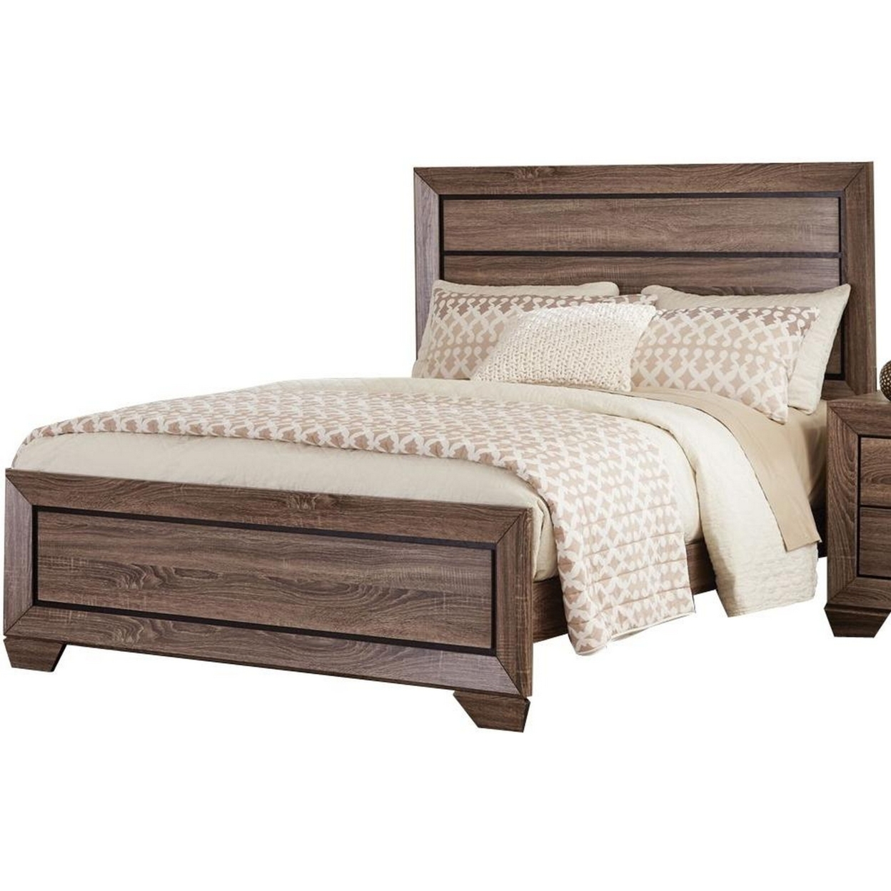 Transitional Style Queen Size Bed With Natural Grain Details, Brown- Saltoro Sherpi