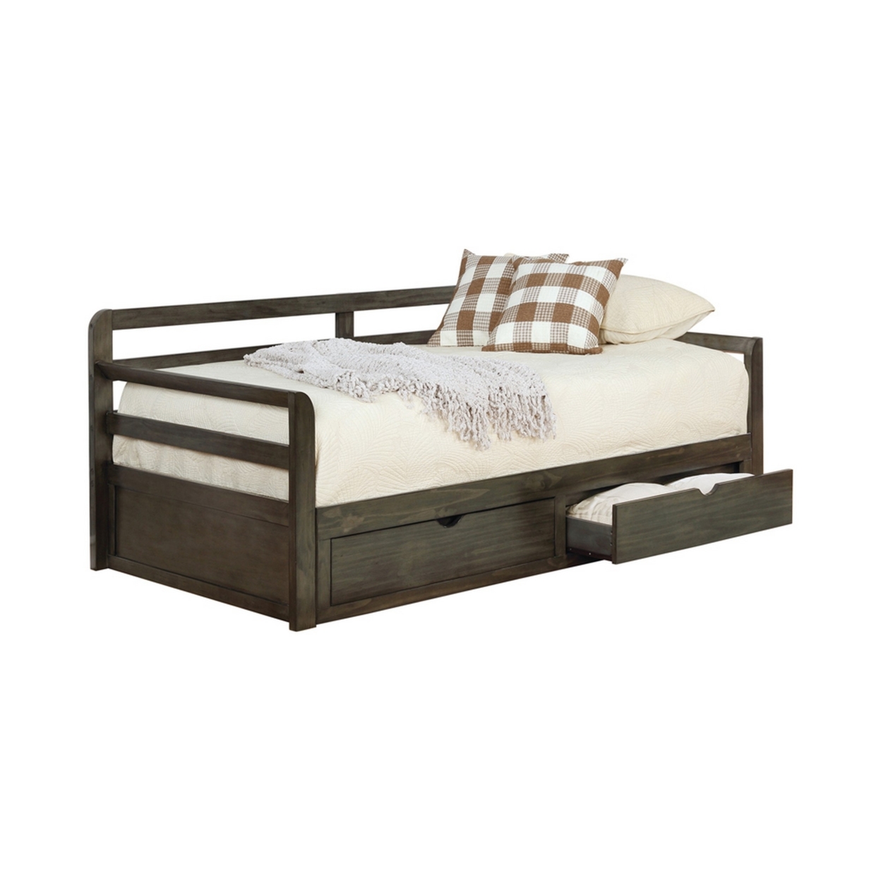 Two Drawer Wooden Extra Large Twin Size Bed With Trundle, Brown- Saltoro Sherpi
