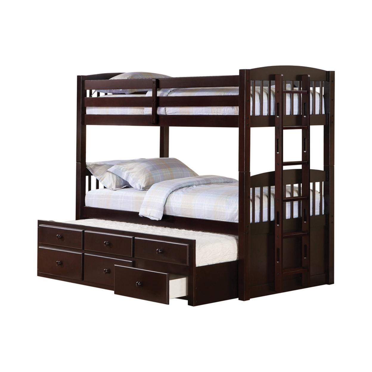 Wooden Twin Over Twin Bunk Bed With Guard Rails And Bottom Drawers, Brown- Saltoro Sherpi