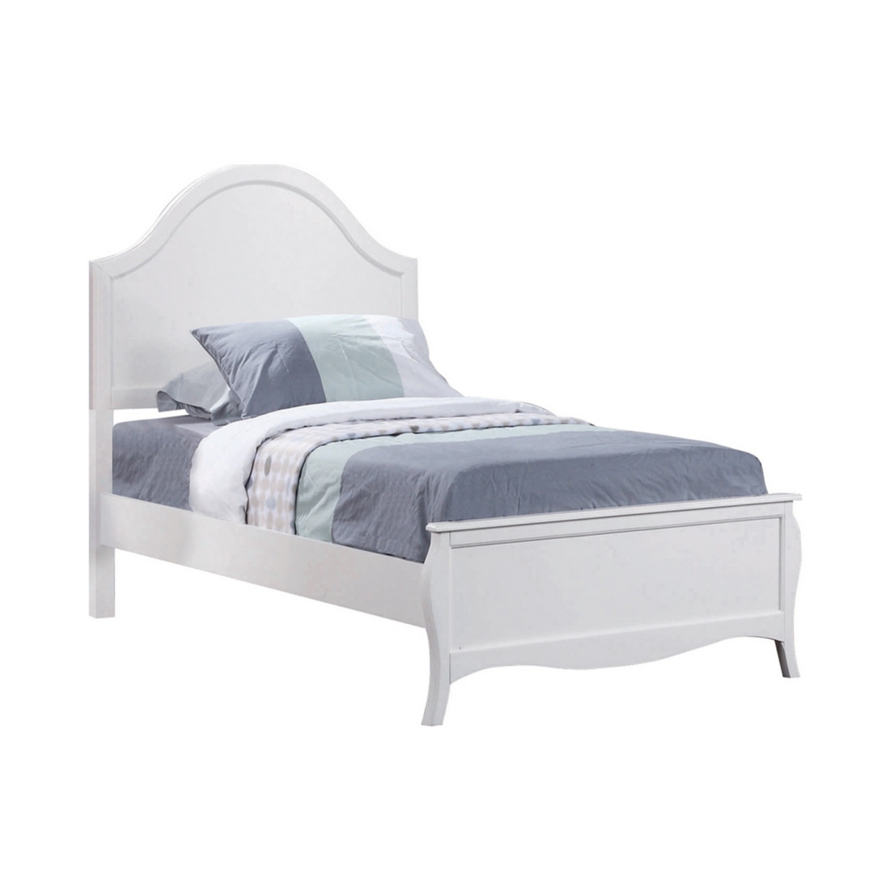 Wooden Twin Size Bed With Camelback Headboard And Flared Legs, White- Saltoro Sherpi