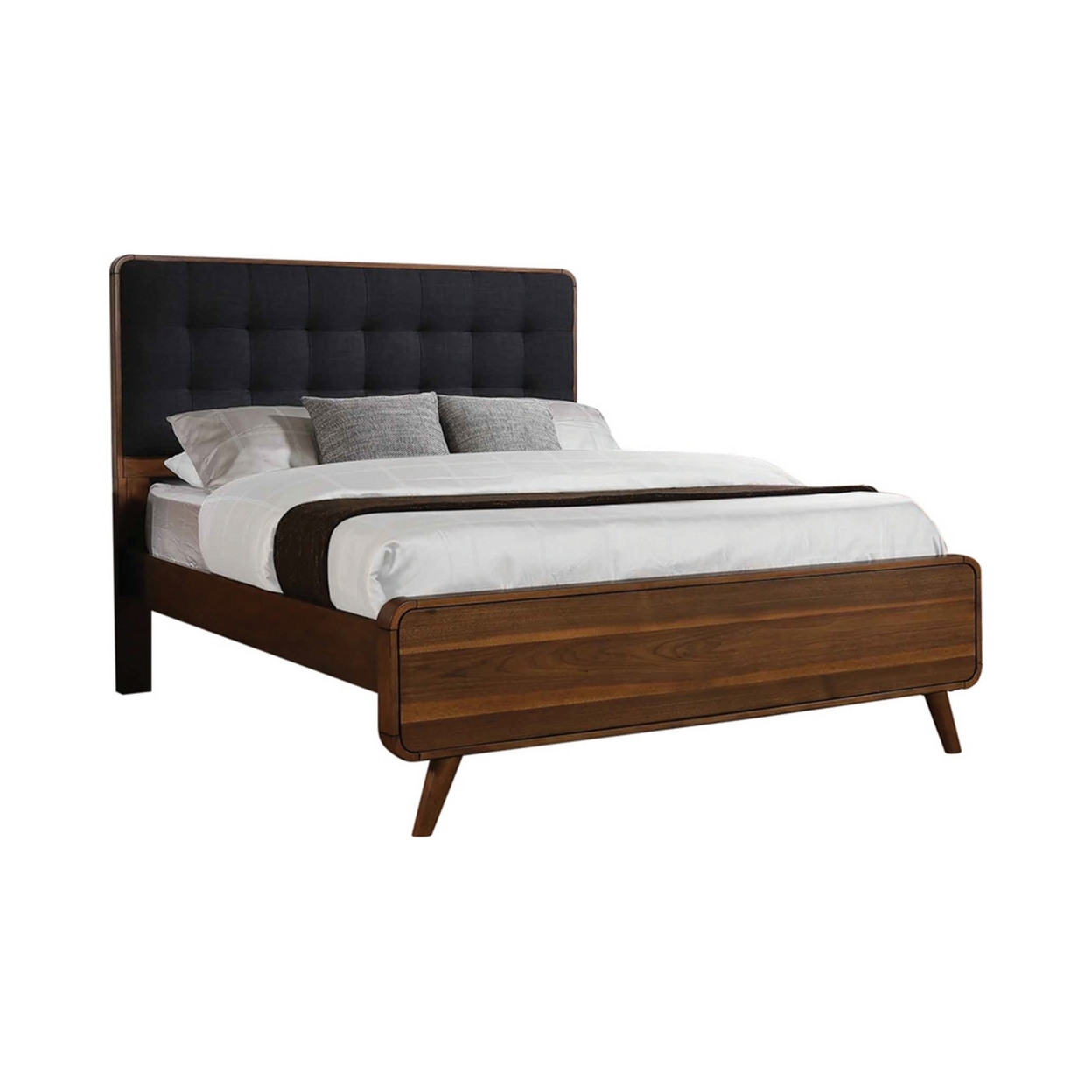 Platform Style Square Tufting Queen Bed With Rounded Corners,Brown And Gray- Saltoro Sherpi
