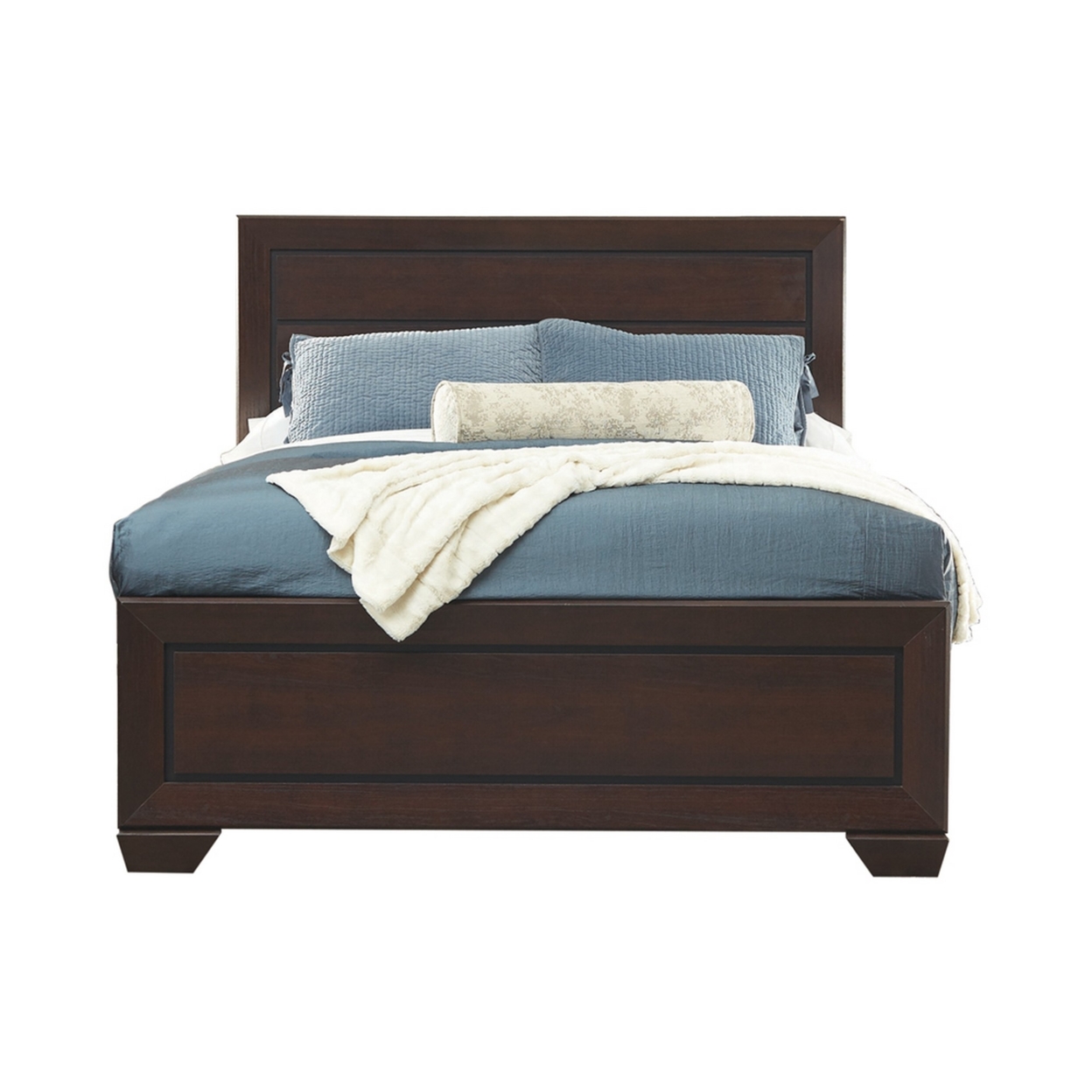 Queen Size Bed With Panel Headboard And Footboard, Cocoa Brown- Saltoro Sherpi