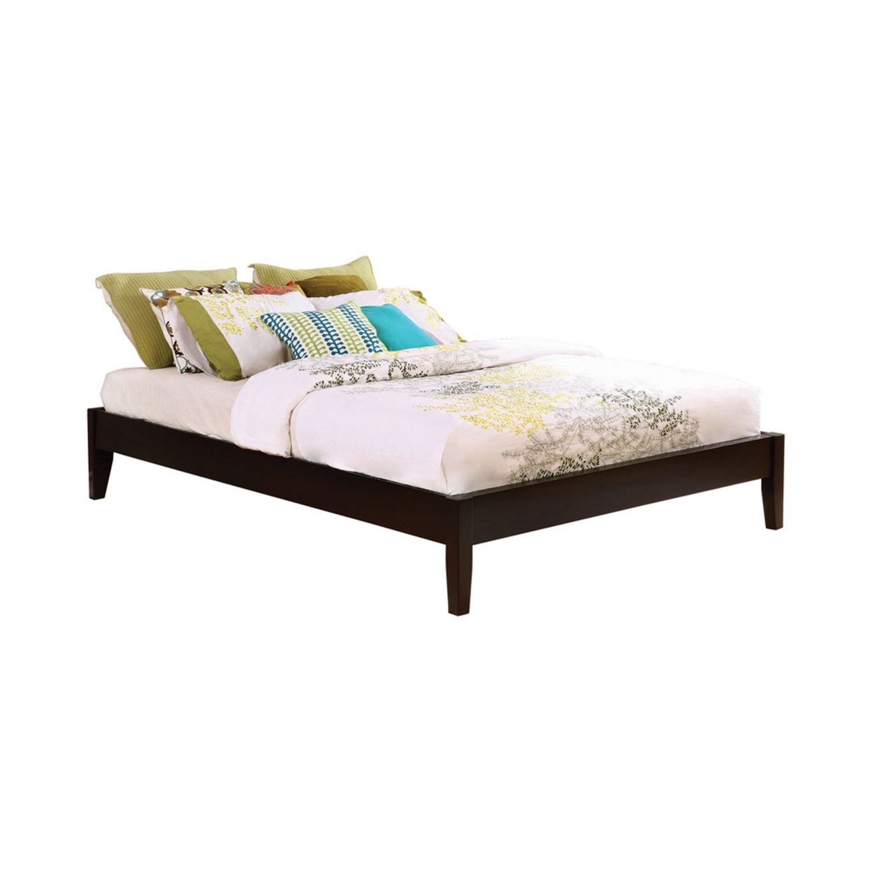 Wooden Full Size Bed Frame With Chamfered Legs, Dark Brown- Saltoro Sherpi