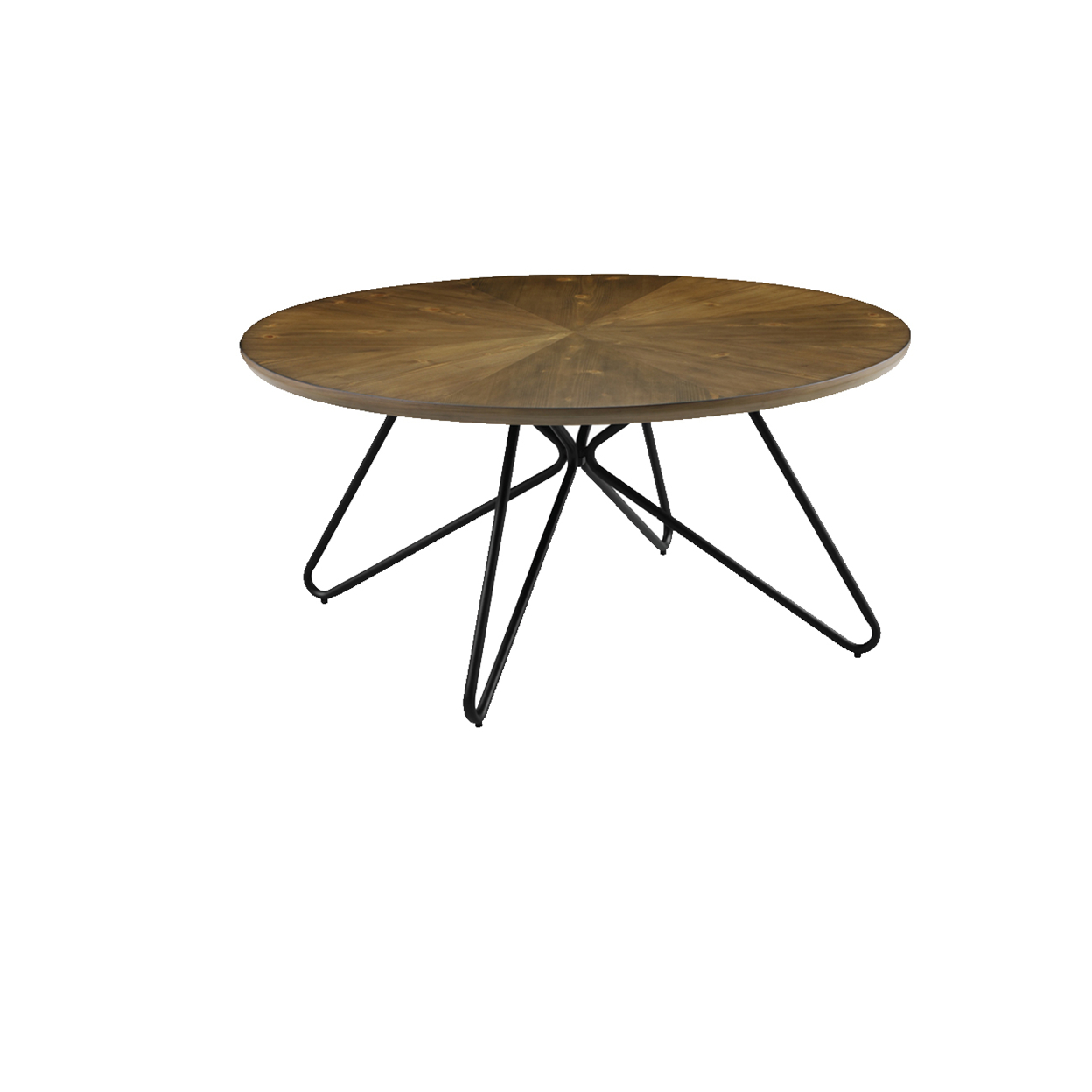 Dual Tone Round Wooden Coffee Table With Metal Hairpin Legs,Brown And Black- Saltoro Sherpi