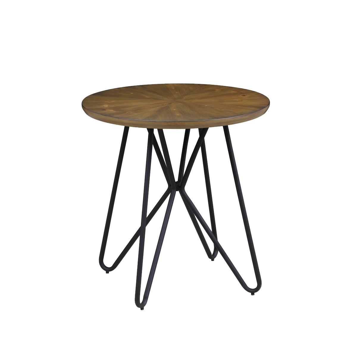 Dual Tone Round Wooden End Table With Metal Hairpin Legs, Brown And Black- Saltoro Sherpi
