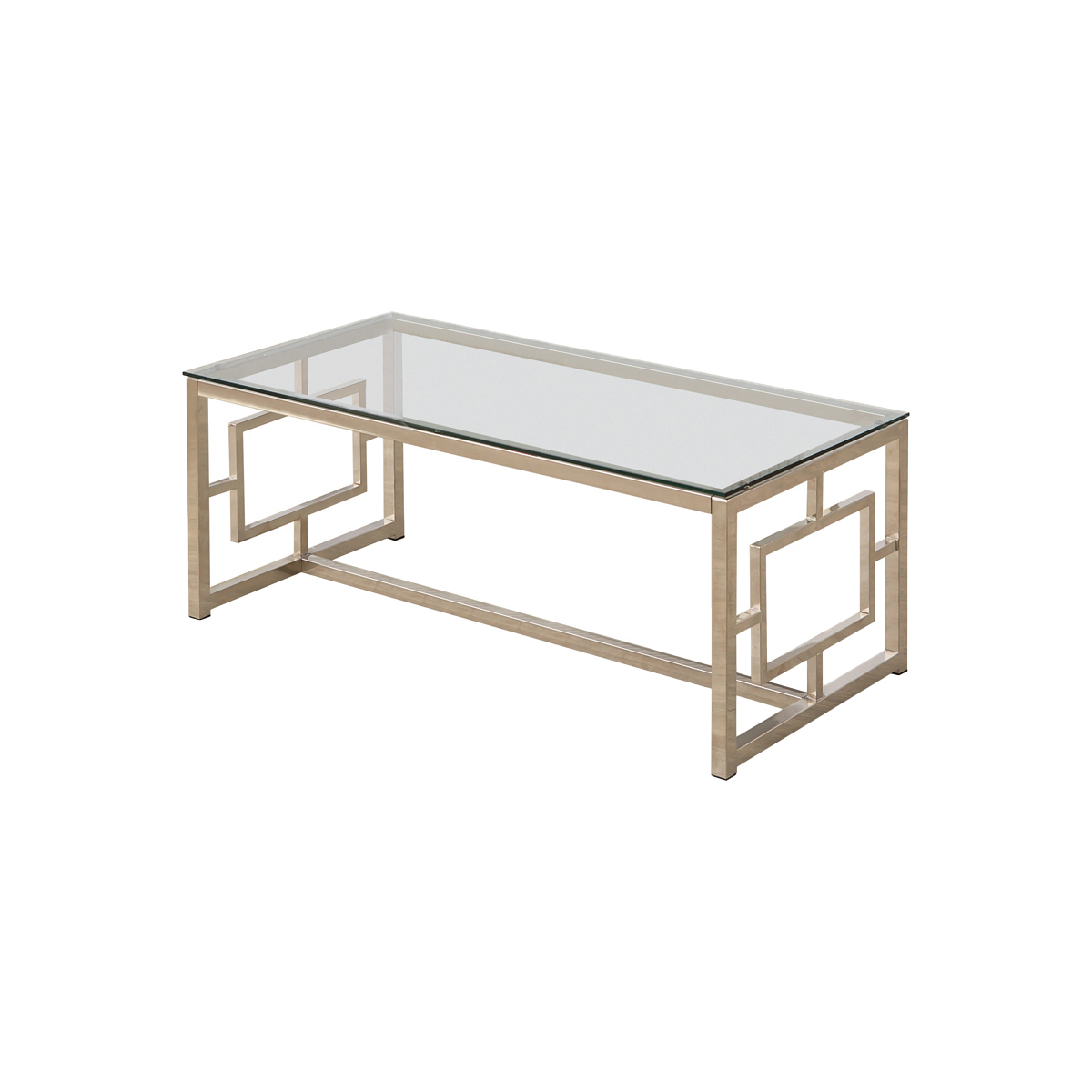 Tempered Glass Top Coffee Table With Lattice Cut Outs, Silver And Clear- Saltoro Sherpi