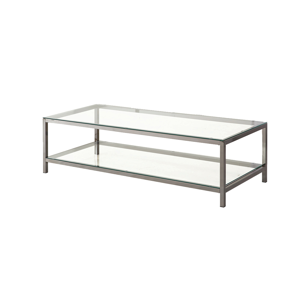 Glass Top Coffee Table With Metal Frame And Open Shelf, Silver- Saltoro Sherpi