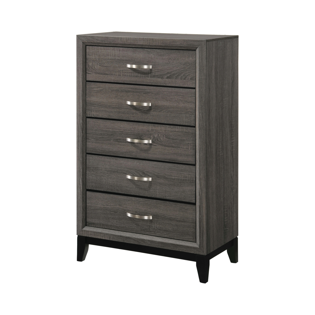 5 Drawer Transitional Chest With Chamfered Feet And Curved Handles, Gray- Saltoro Sherpi