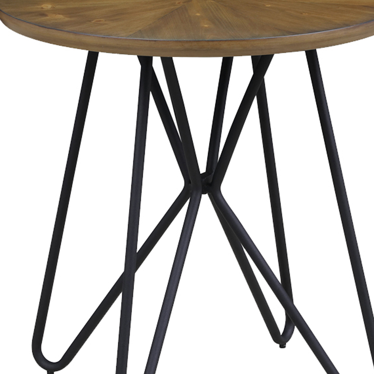 Dual Tone Round Wooden End Table With Metal Hairpin Legs, Brown And Black- Saltoro Sherpi