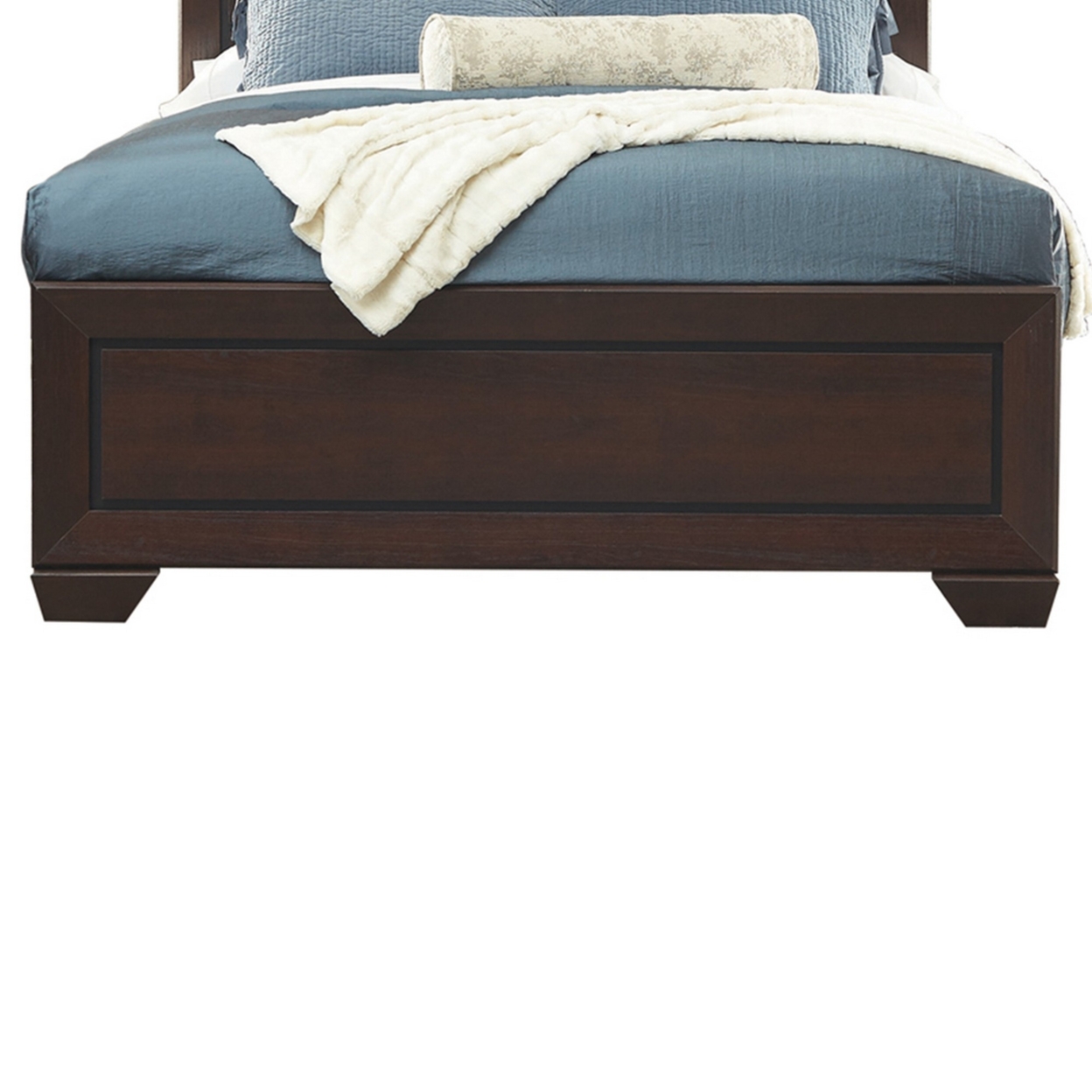Queen Size Bed With Panel Headboard And Footboard, Cocoa Brown- Saltoro Sherpi