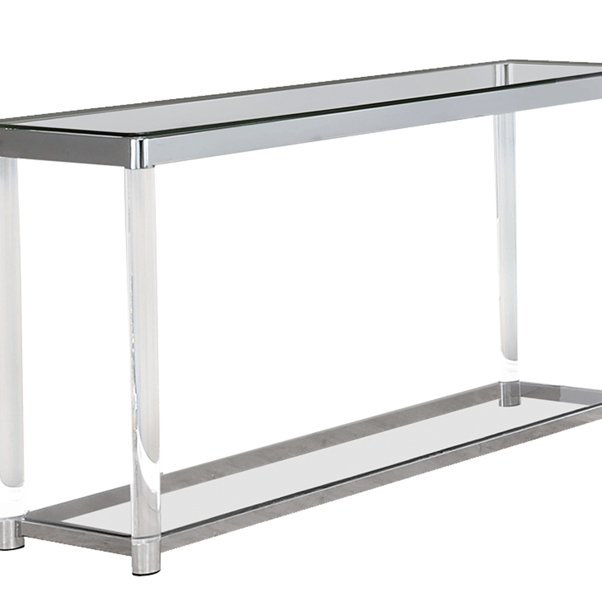 Acrylic Frame Sofa Table With Glass Top And Bottom Shelf, Clear And Chrome- Saltoro Sherpi