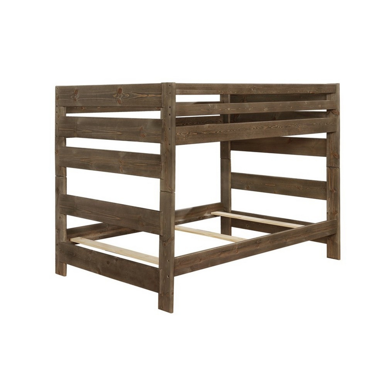 Transitional Style Wooden Full Over Full Bunk Bed With Guard Rails, Brown- Saltoro Sherpi