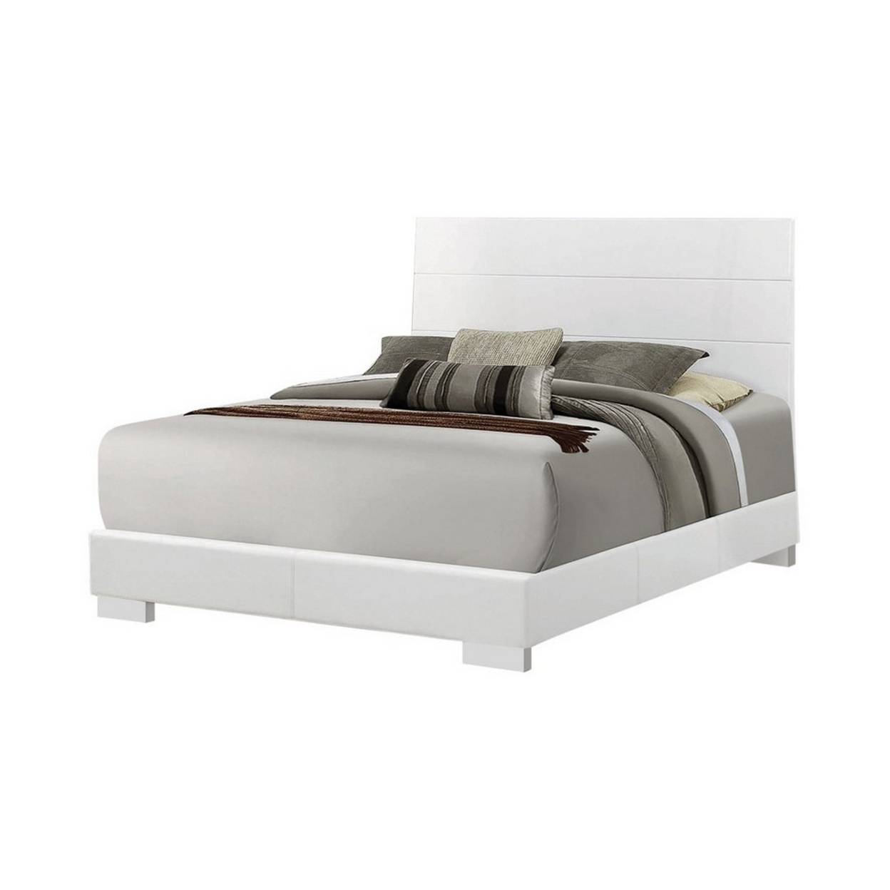 Contemporary Style Low Profile California King Bed With Block Feet, White- Saltoro Sherpi