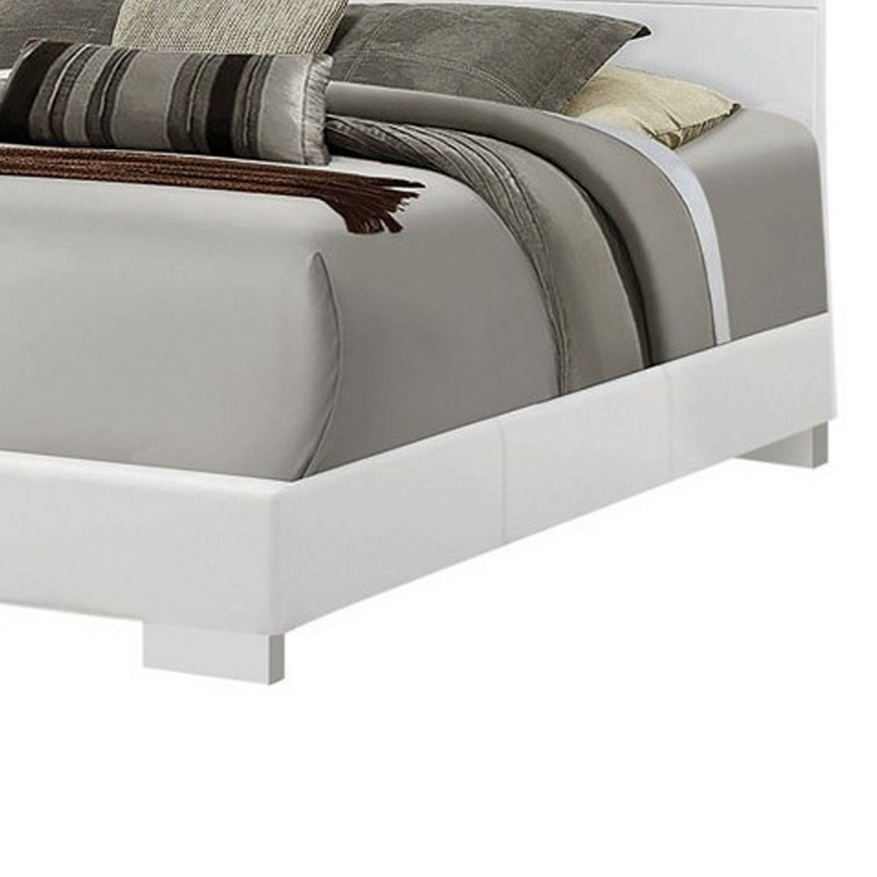 Contemporary Style Low Profile California King Bed With Block Feet, White- Saltoro Sherpi
