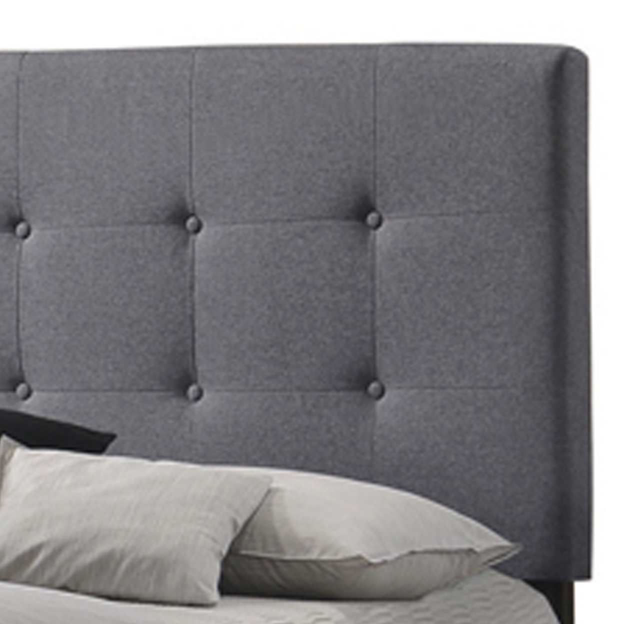 Full Size Bed With Square Button Tufted Headboard And Chamfered Legs, Gray- Saltoro Sherpi