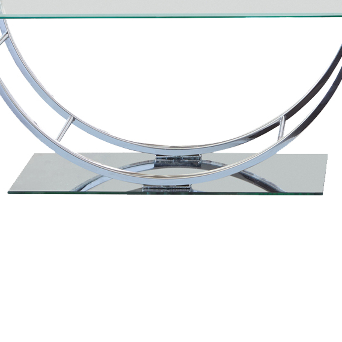 Tempered Glass Top Coffee Table With U Shape Metal Frame, Chrome And Clear- Saltoro Sherpi