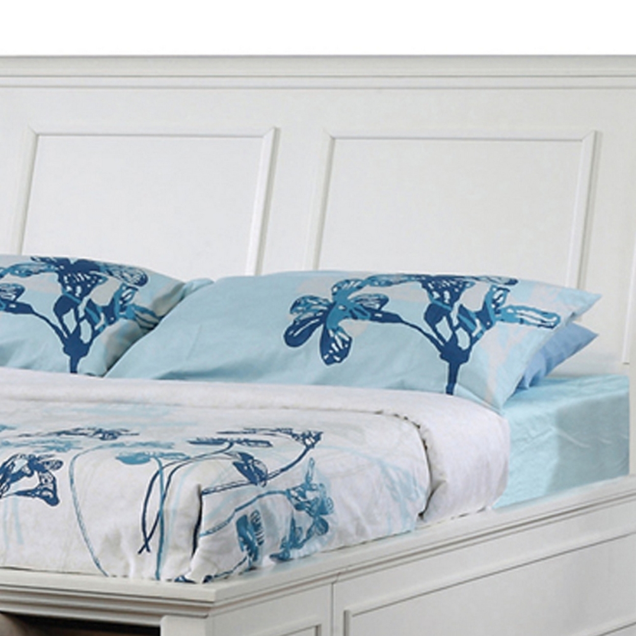 Wooden Twin Bed With Outwardly Curved Headboard And Bottom Drawers, White- Saltoro Sherpi