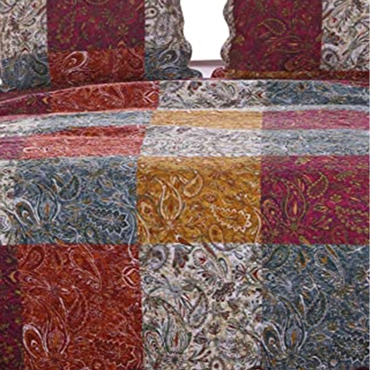 3 Piece Full Size Quilt Set, Soft Cotton, Paisley Print, Multicolor- Saltoro Sherpi