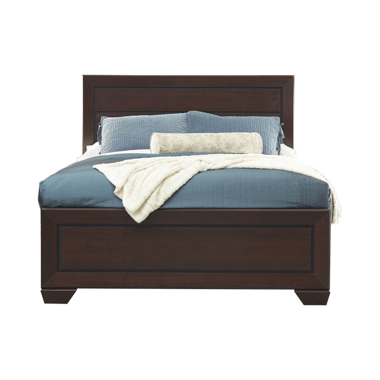 Panel Design Eastern King Bed With Contrasting Recessed Grooves, Dark Brown- Saltoro Sherpi