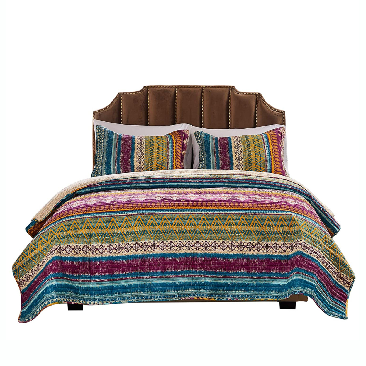 Tribal Motif Print Cotton Twin Quilt Set With 1 Pillow Sham, Multicolor- Saltoro Sherpi