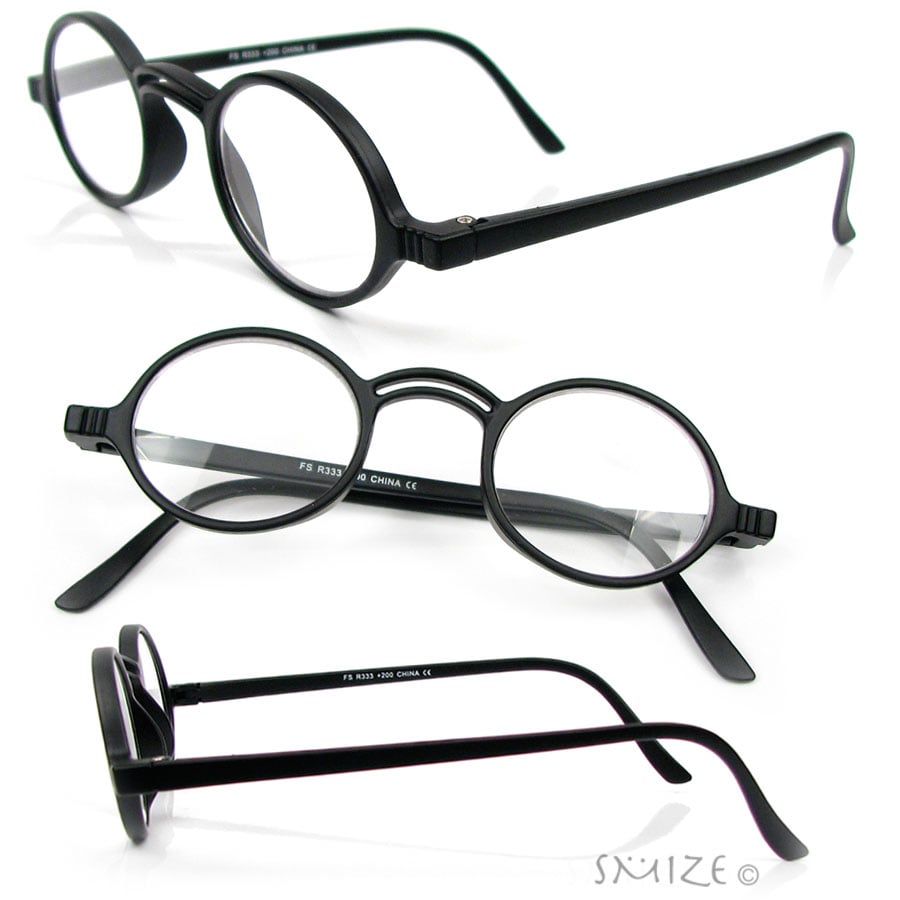 Retro Style Small Round Reading Glasses Single Vision Full Frame Readers - Black, +2.00