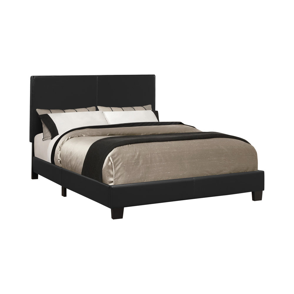 Leatherette Upholstered Twin Size Platform Bed With Chamfered Legs, Black- Saltoro Sherpi