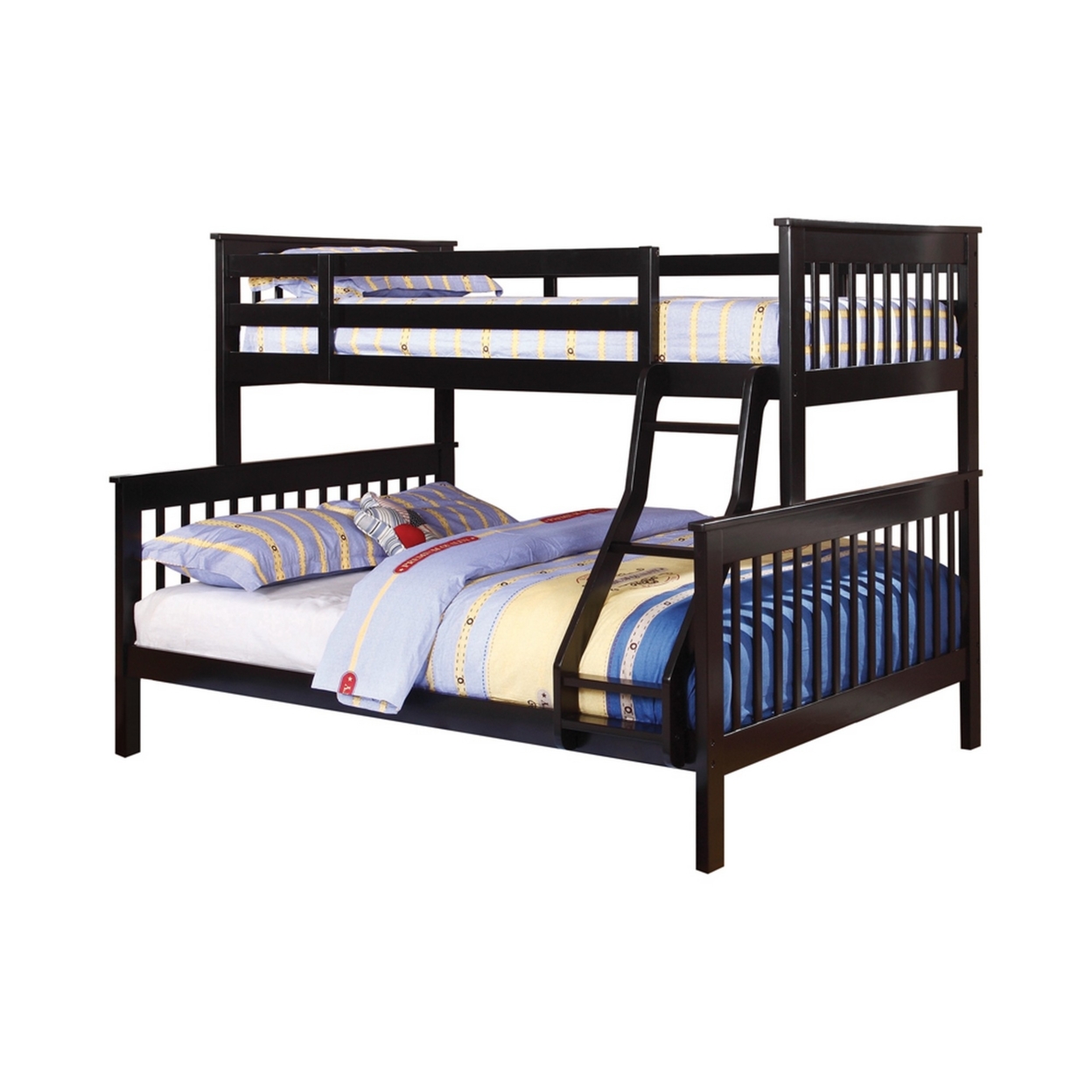 Mission Style Twin Over Full Bunk Bed With Attached Ladder, Black- Saltoro Sherpi