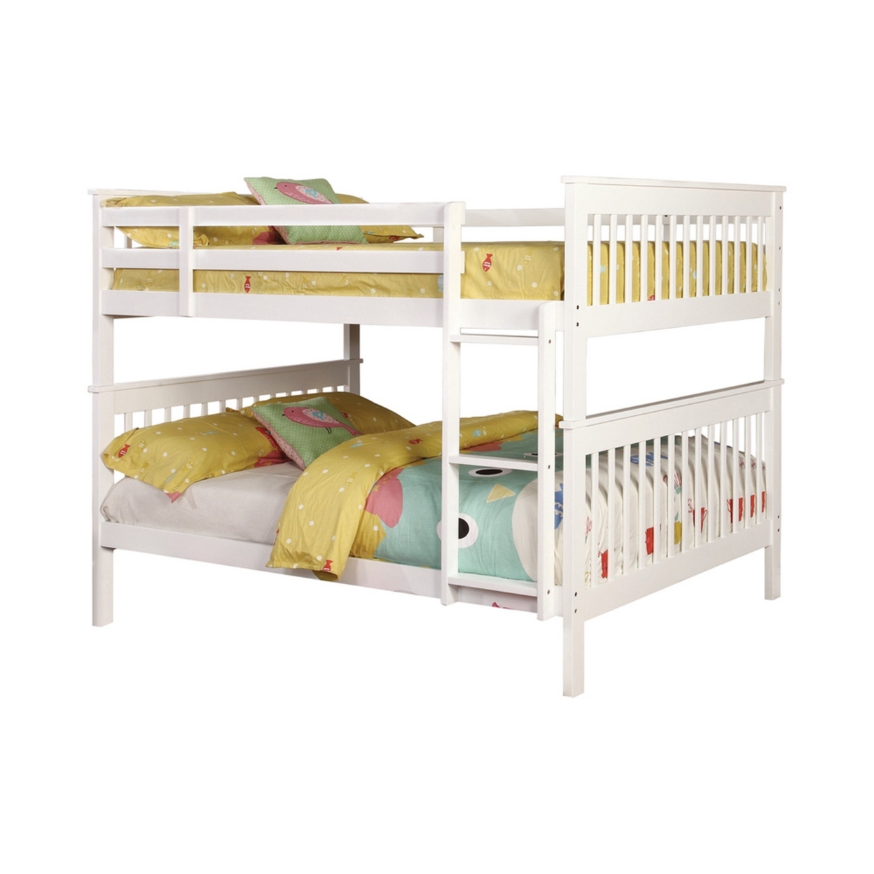 Mission Style Full Over Full Bunk Bed With Attached Ladder, White- Saltoro Sherpi