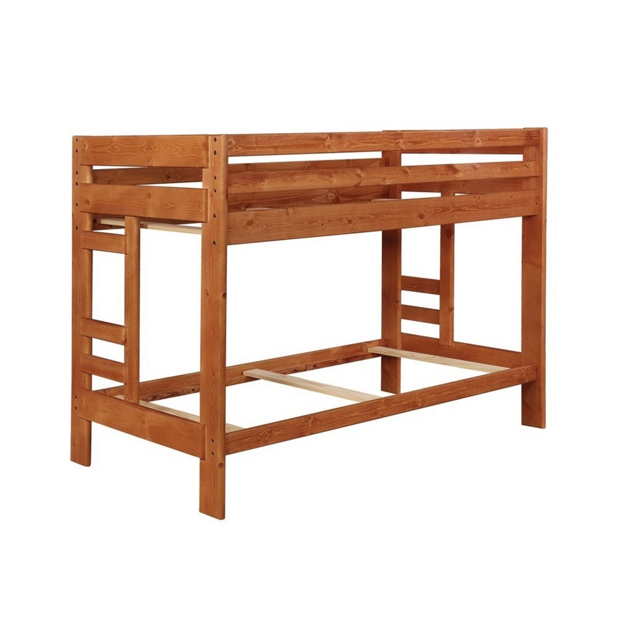 Transitional Style Twin Over Twin Bunk Bed With Built In Ladder, Brown- Saltoro Sherpi