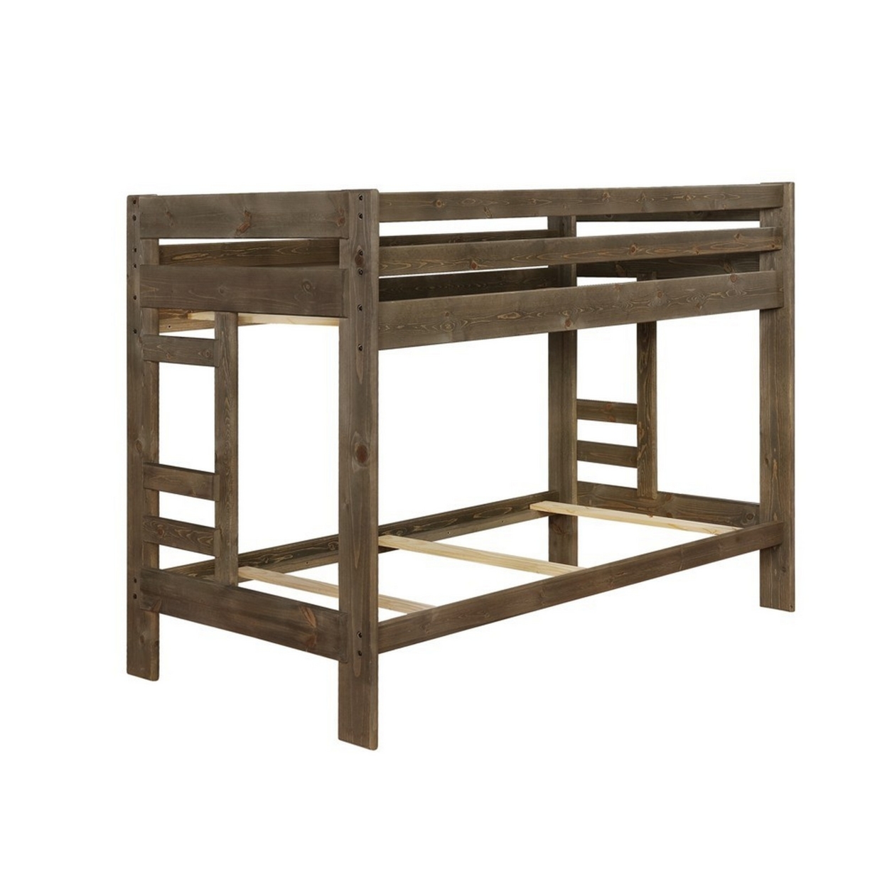 Transitional Style Wooden Twin Over Twin Bunk Bed With Guard Rails, Brown- Saltoro Sherpi