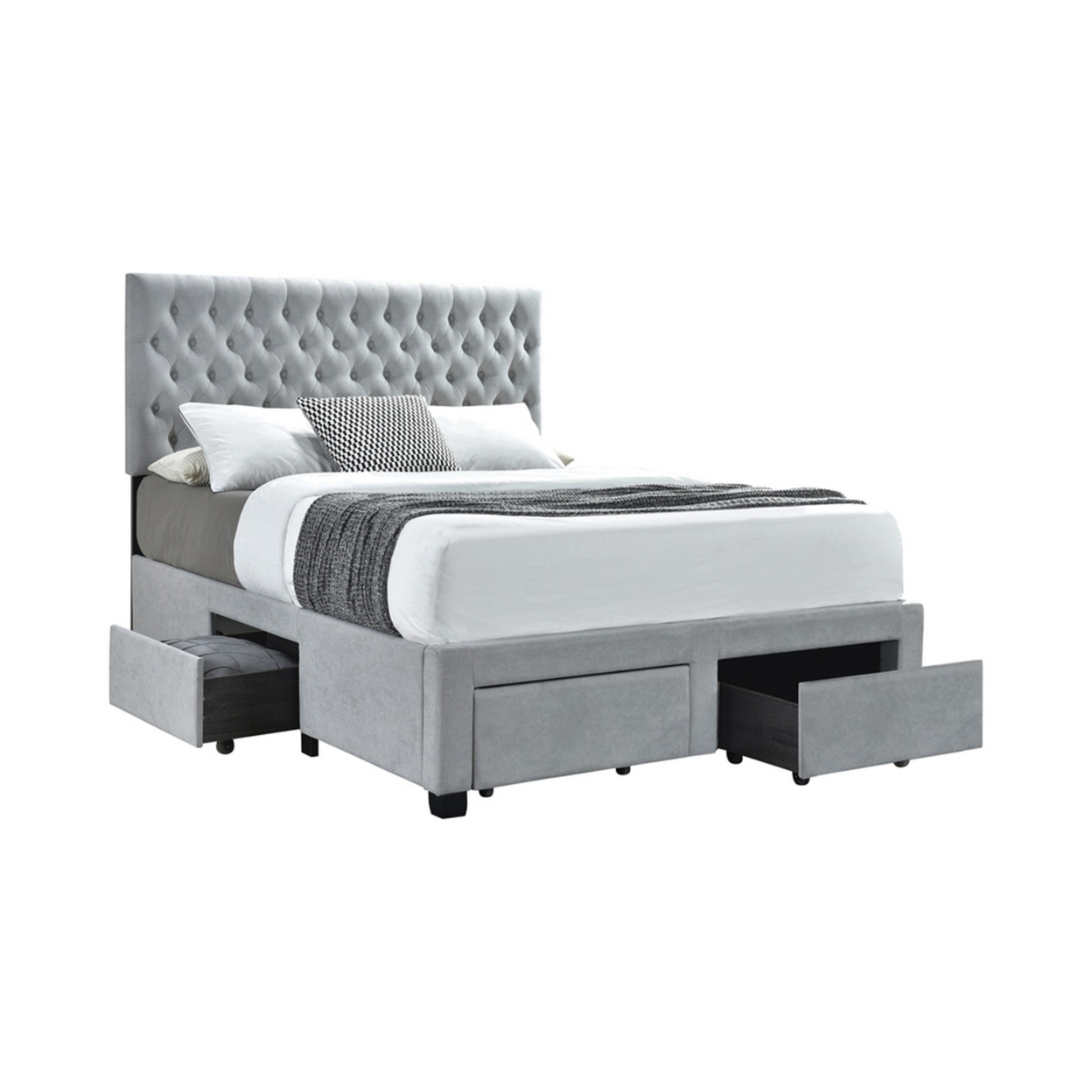 Fabric Upholstered Wooden Full Size Bed With Bottom Drawers, Gray- Saltoro Sherpi
