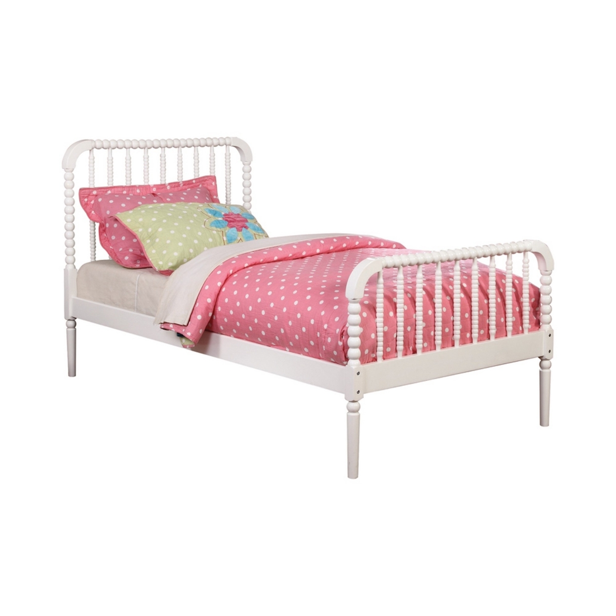Wooden Twin Bed With Bobbin Style Slatted Headboard And Footboard, White- Saltoro Sherpi