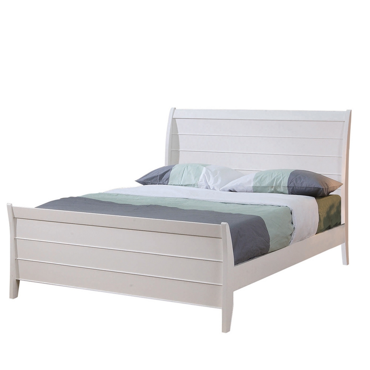 Minimally Designed Wooden Sleigh Style Twin Bed With Tapered Legs, White- Saltoro Sherpi
