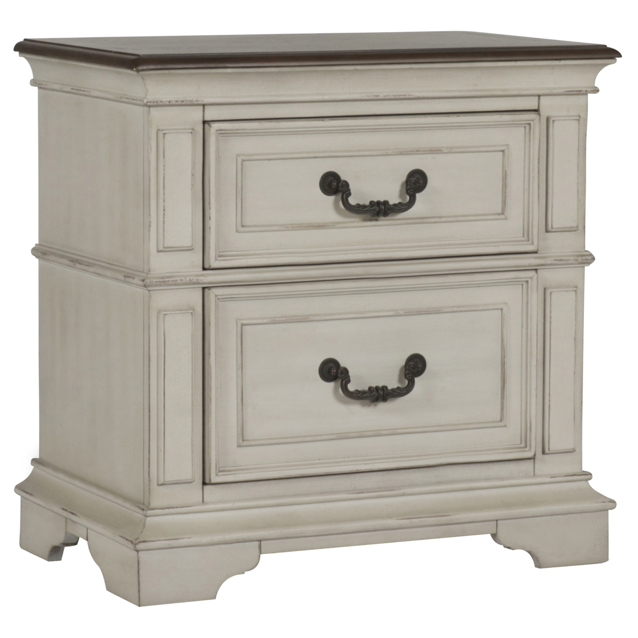 Two Drawer Wooden Nightstand With Bracket Legs, White And Brown- Saltoro Sherpi