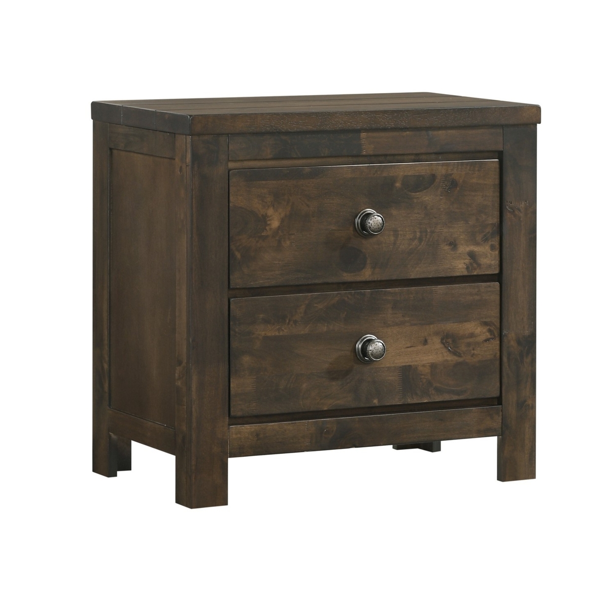 2 Drawer Transitional Style Nightstand With Texture Details, Brown- Saltoro Sherpi