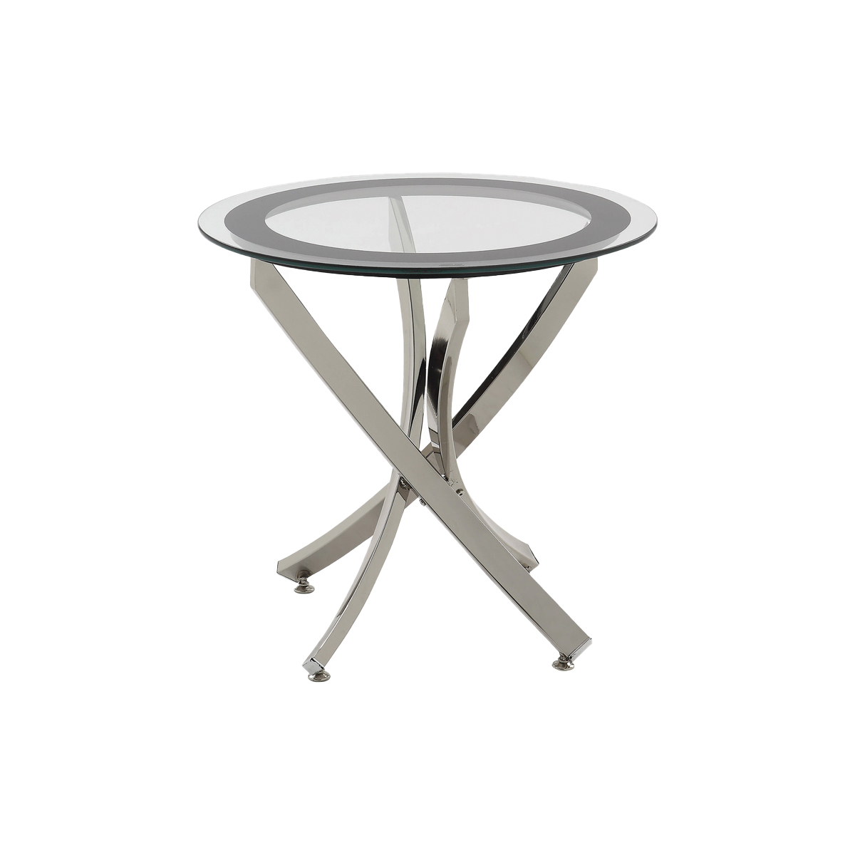 Round Tempered Glass Top End Table With Curved Metal Legs, Silver And Clear- Saltoro Sherpi