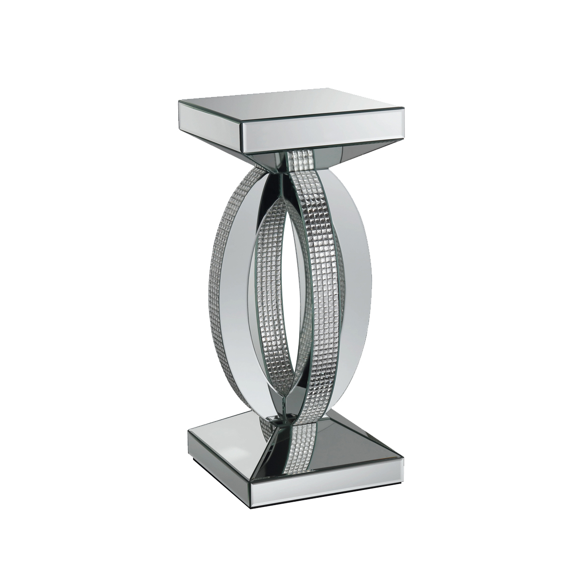 Square Wooden End Table With Curved Body And Rhinestone Accents, Silver- Saltoro Sherpi
