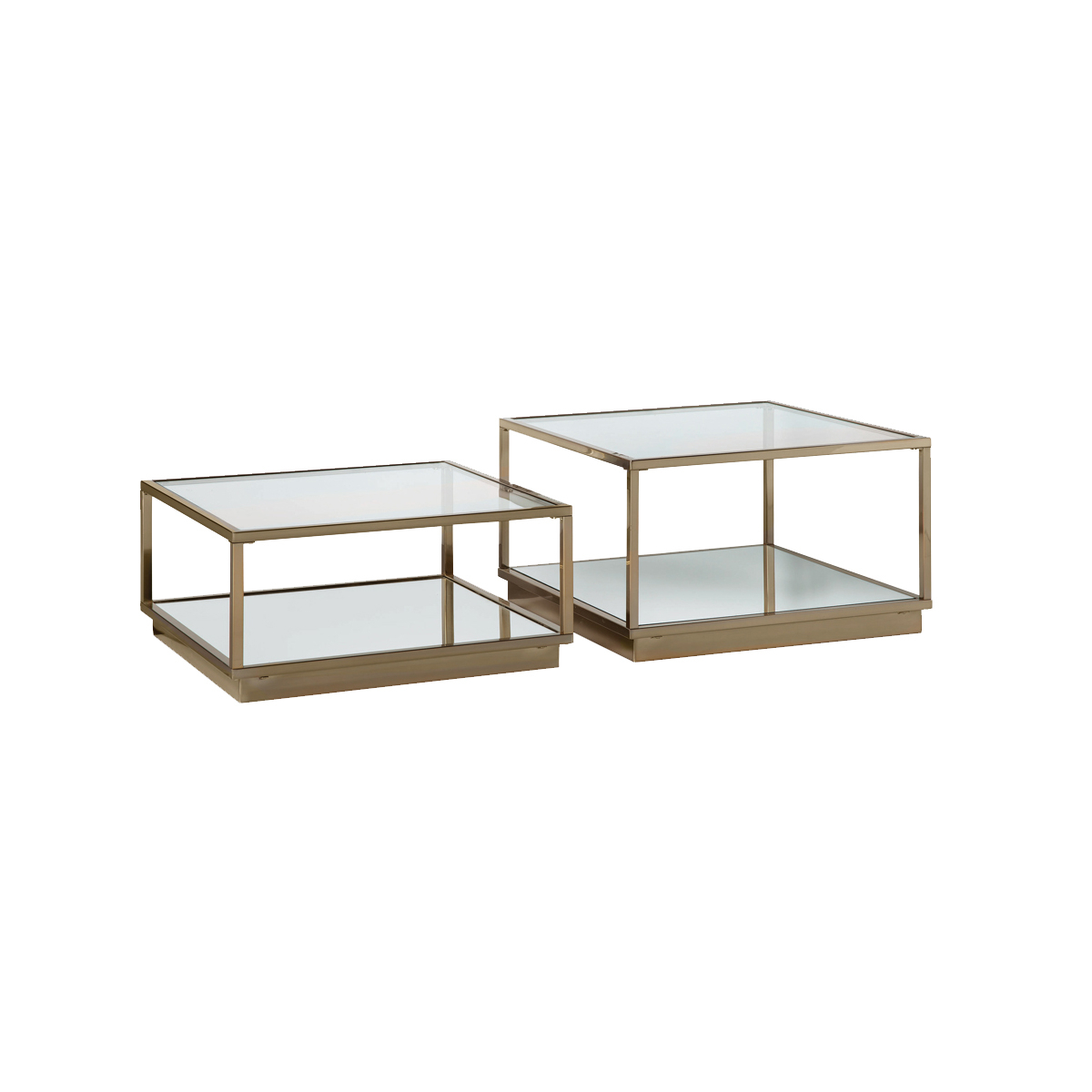 Glass Top Square Contemporary Table With Tubular Metal Base, Gold- Saltoro Sherpi