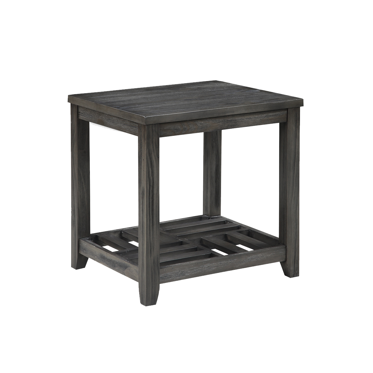 Transitional Style Wooden End Table With Open Slatted Shelf, Gray- Saltoro Sherpi