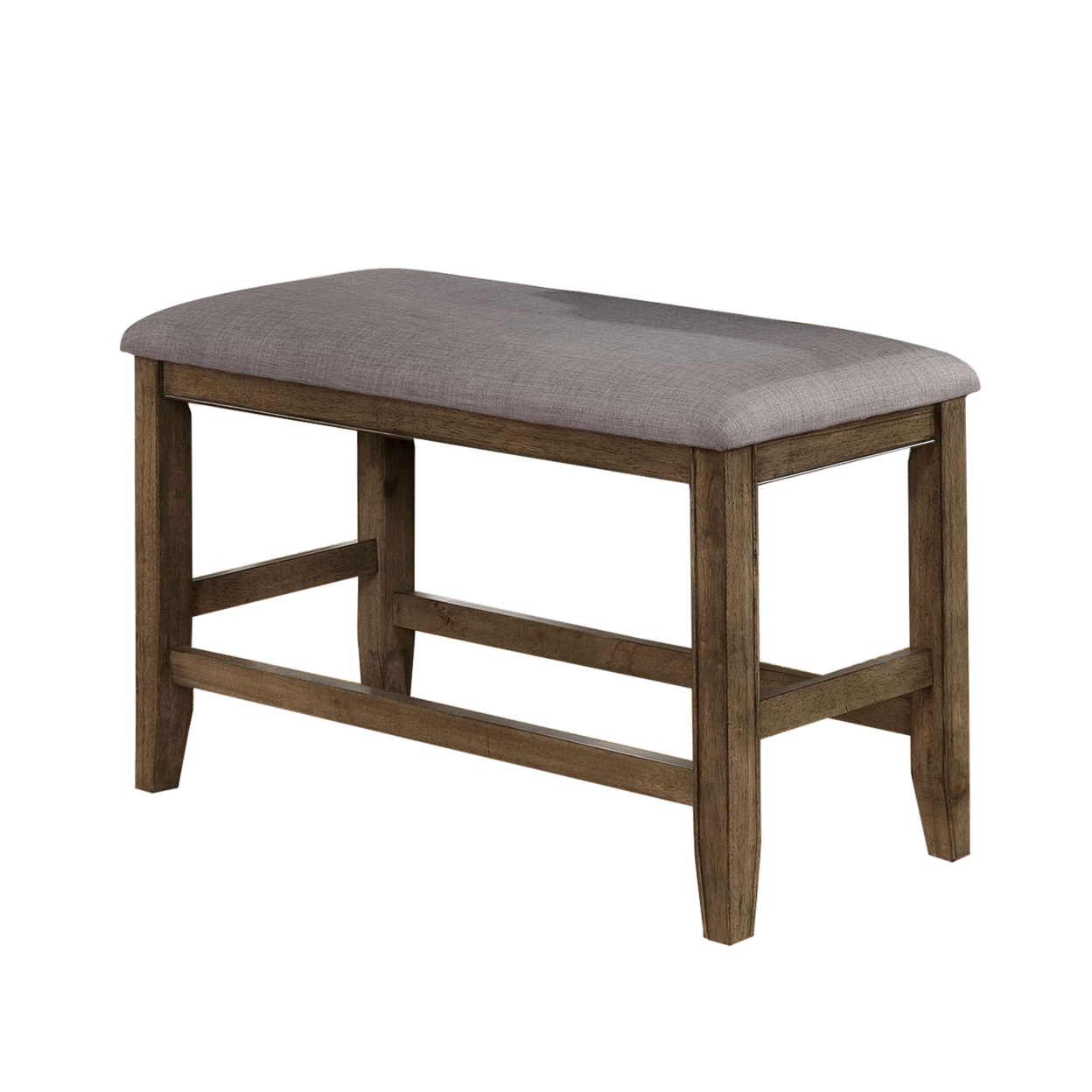 Counter Height Wooden Bench With Fabric Upholstered Seat, Brown And Gray- Saltoro Sherpi