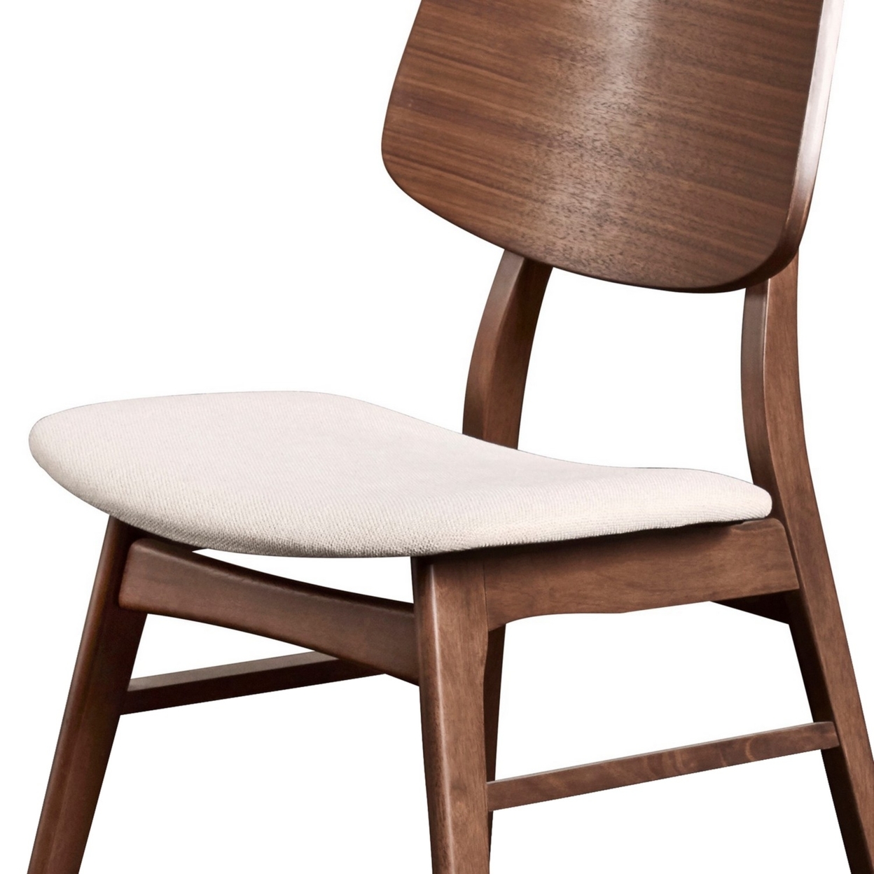 Curved Wooden Back Chair With Fabric Padded Seat, Set Of 2,Brown And White- Saltoro Sherpi