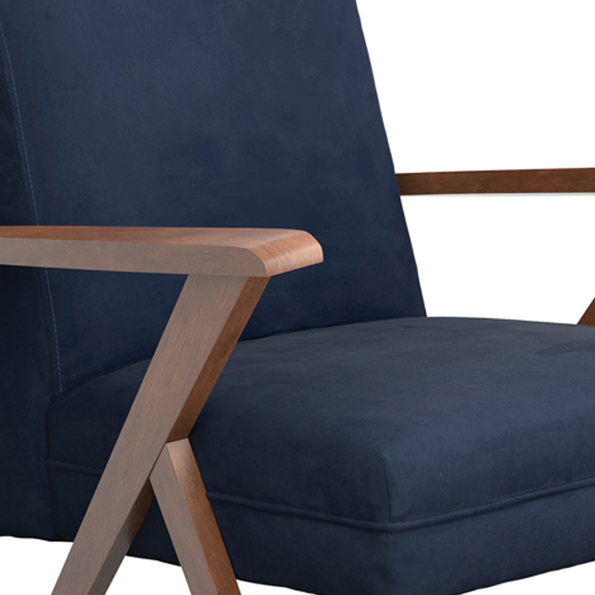 Contemporary Dual Tone Wooden Armchair With Padded Seat, Blue And Brown- Saltoro Sherpi