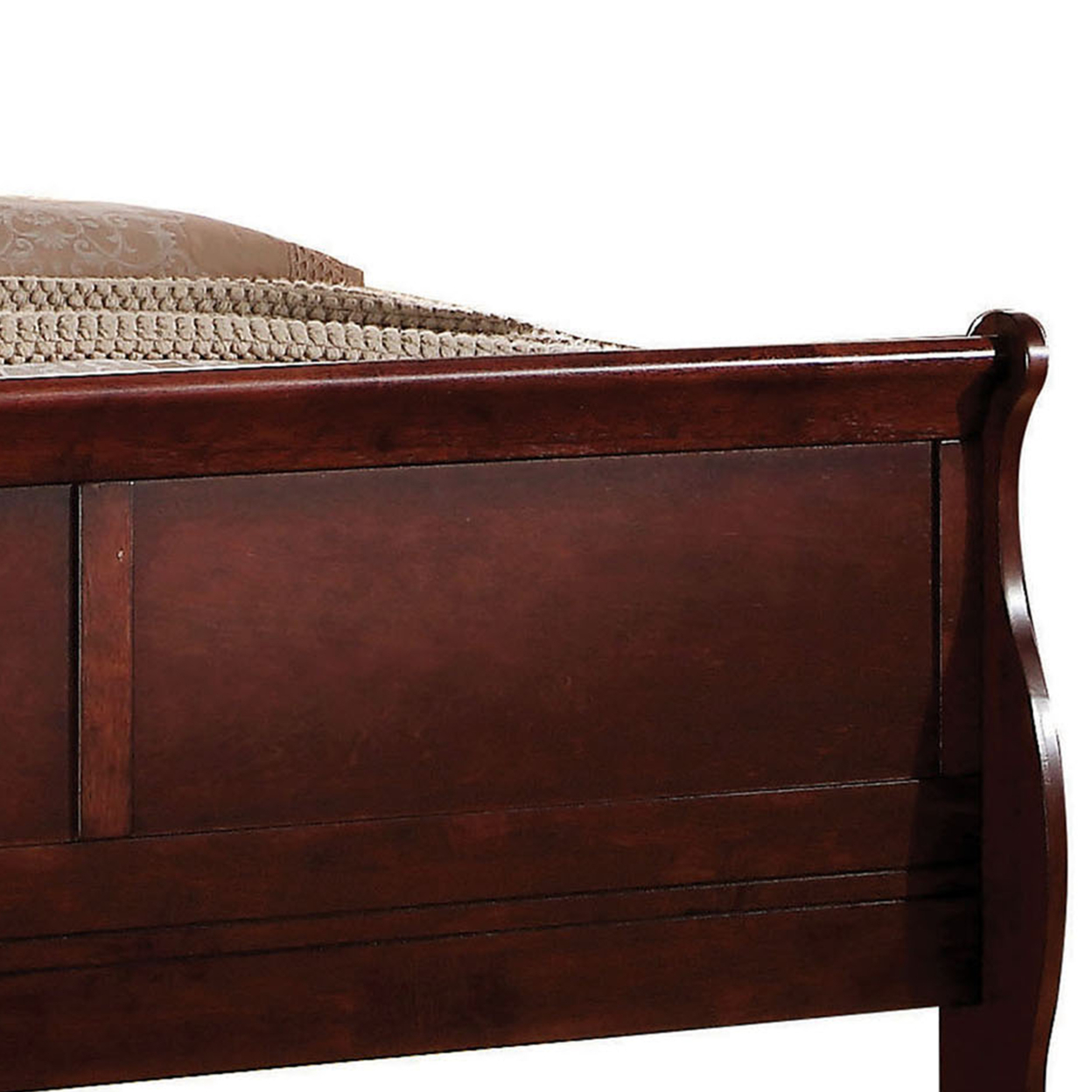 Transitional Panel Design Sleigh Full Size Bed, Cherry Brown- Saltoro Sherpi