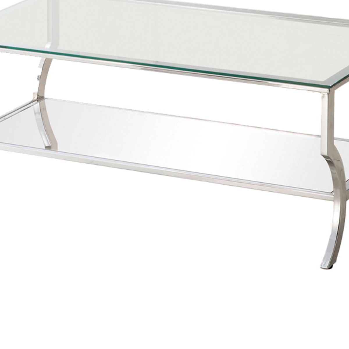 Glass Top Coffee Table With Metal Frame And Mirror Shelf, Chrome- Saltoro Sherpi