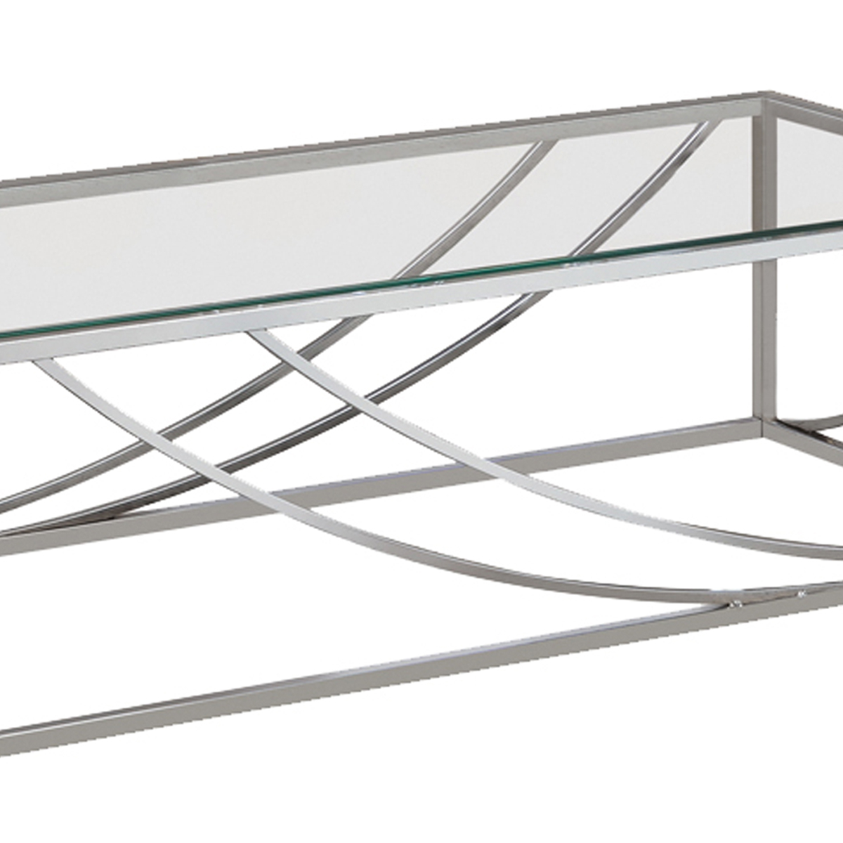 Tempered Glass Top Coffee Table With Metal Tubular Legs, Chrome And Clear- Saltoro Sherpi