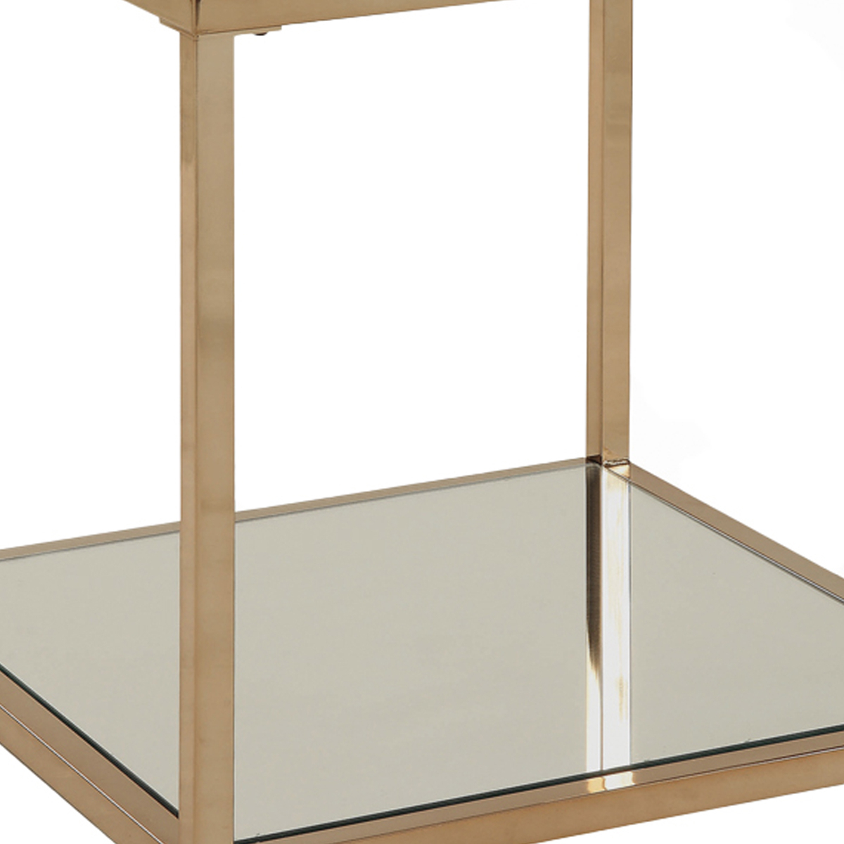Glass Top End Table With Metal Frame And Open Shelf, Brass- Saltoro Sherpi
