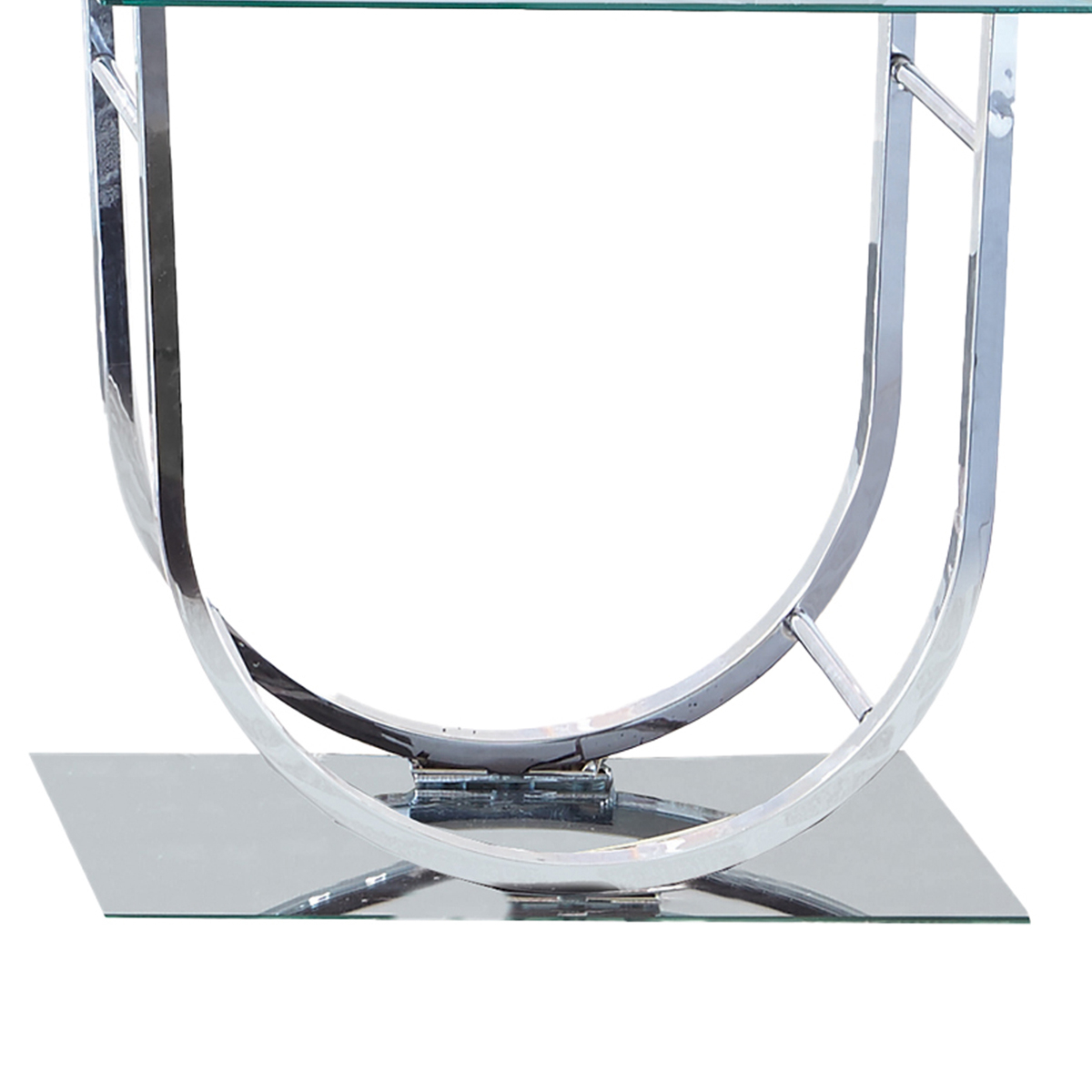 Tempered Glass Top End Table With U Shape Metal Frame, Chrome And Clear- Saltoro Sherpi