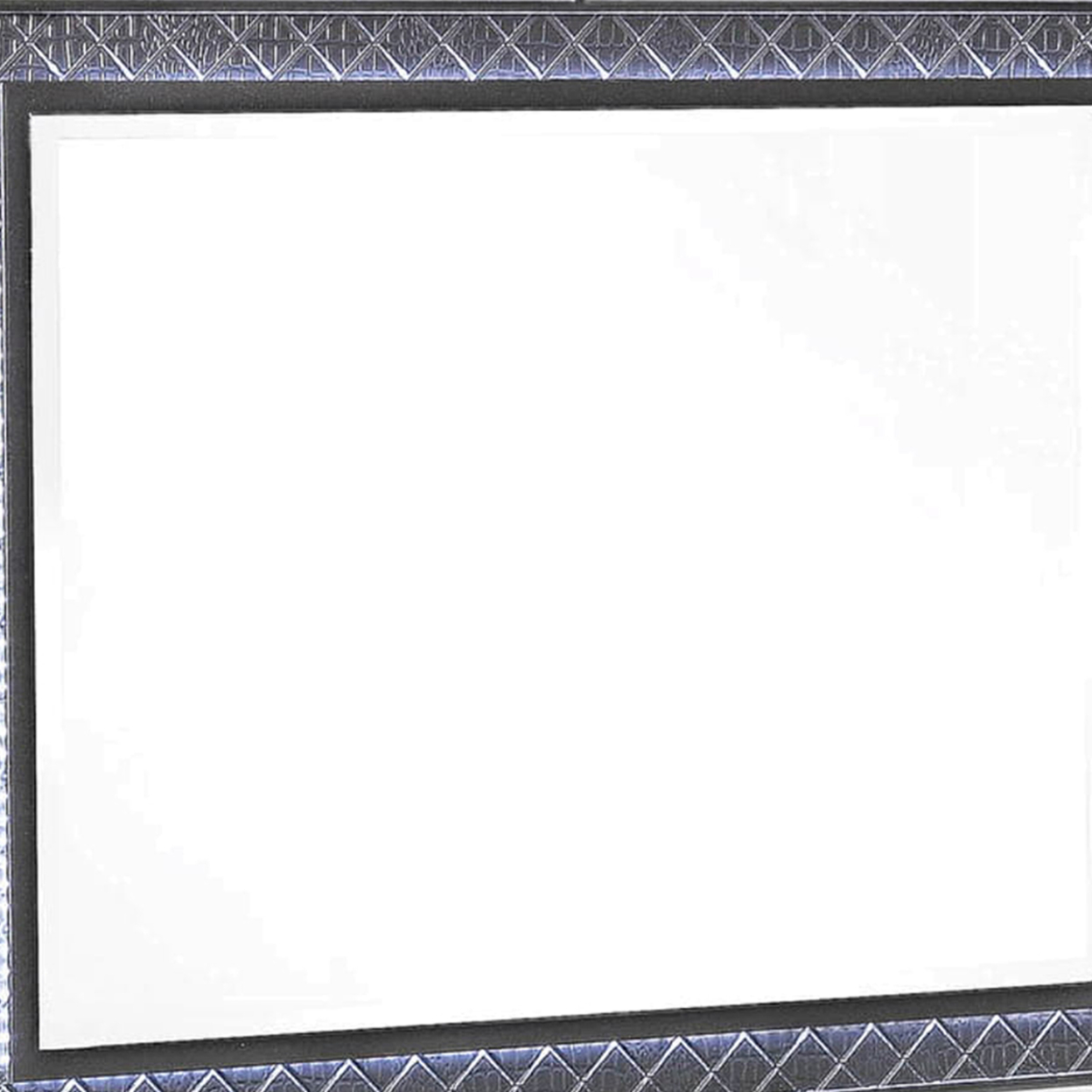 LED Trim Wooden Frame Mirror With Diamond Pattern, Gray And Silver- Saltoro Sherpi